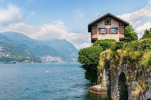 Lake Como, Lombardy, small alpine house on Italian Lakes