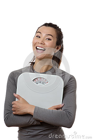 good-bad-happy-female-holding-scales-looking-happy-big-smile-her-face-76403074