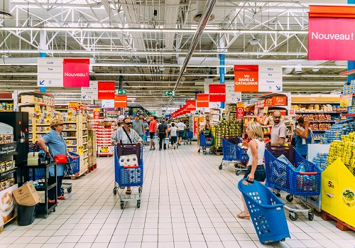 Shoppers in a Carrefour supermarket in Antibes, France