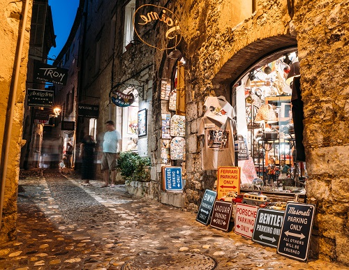 Touristic shops in Saint-Paul-de-Vence, Cote d'Azur, France