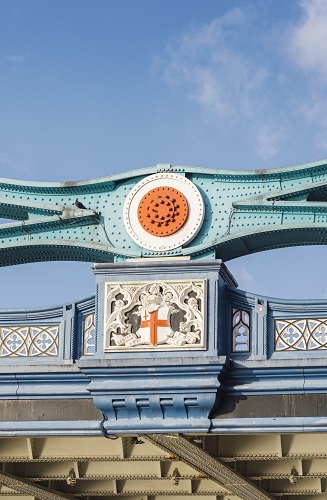 Detail of facade of London Bridge, UK in sunny day