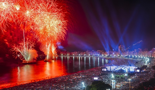 Iconic and breath-taking fireworks display on Copacabana Beach,