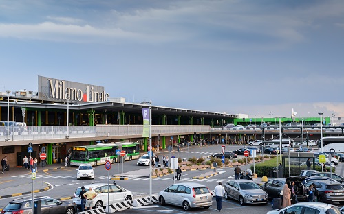 Entrance to Milan Linate, which services short and medium-range destinations in Europe and is Alitalia's hub