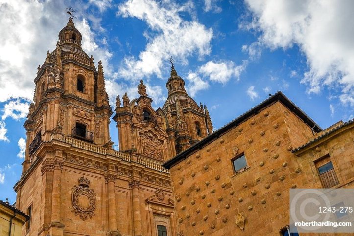 Facade to 16th-century Gothic palace covered in symbolic seashell motifs, now an exhibition space & library, Salamanca, Spain