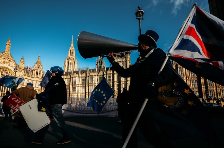 Pro and anti-Brexit protesters, Westminster, London, UK