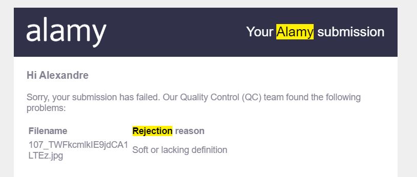 alamy rejection