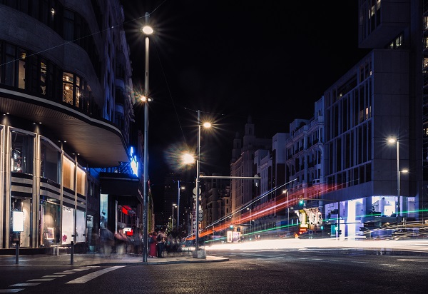 Gran Via, Madrid, Spain at night - long exposure