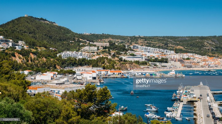 View of Sesimbra, Setubal Portugal on the Atlantic Coast.